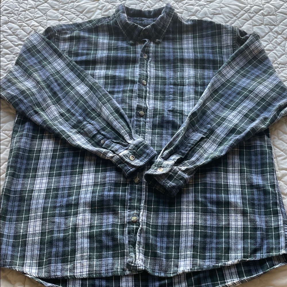 Men's Plaid Button-Up Flannel Shirt - Green and Blue